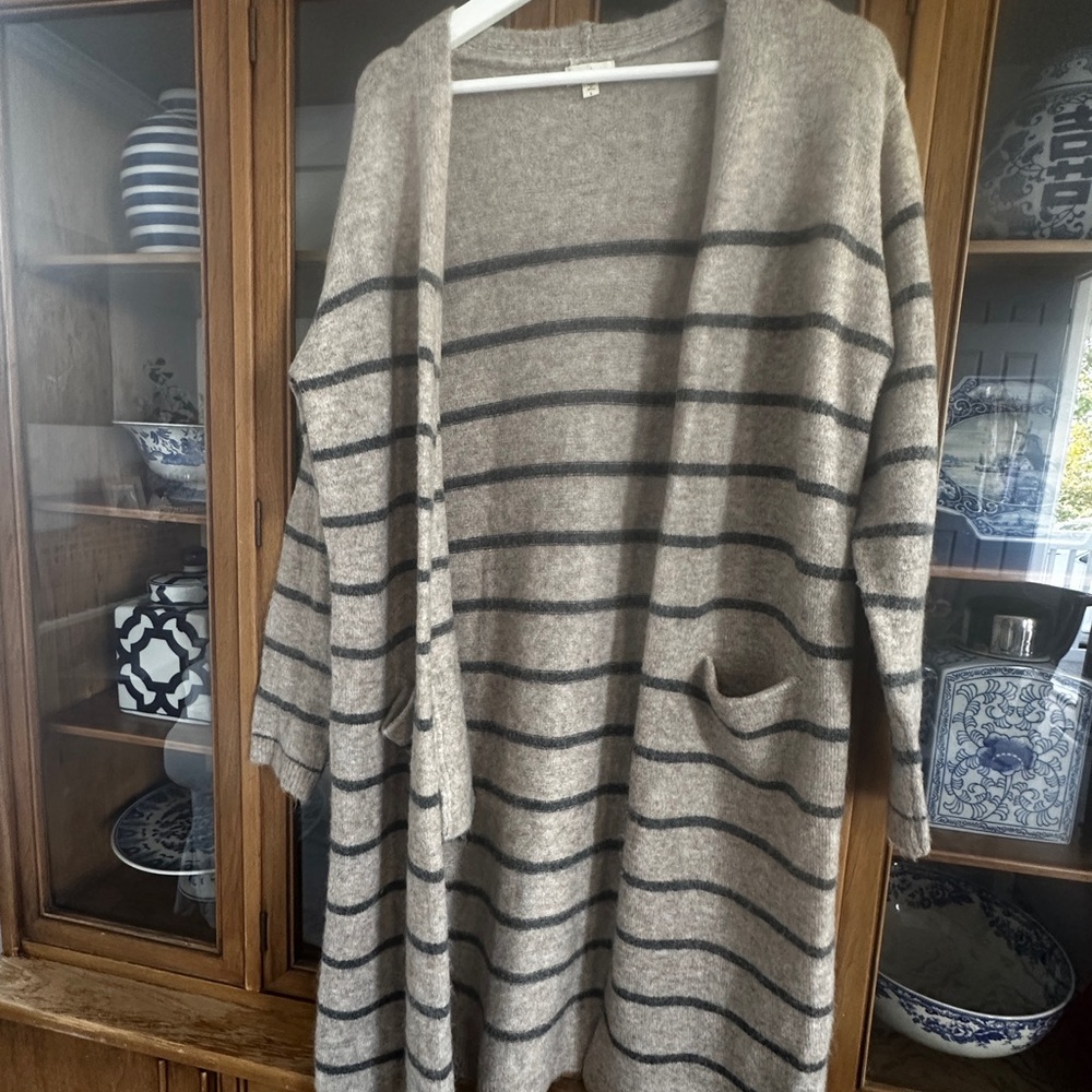 Debut Beige and Gray Striped Cardigan